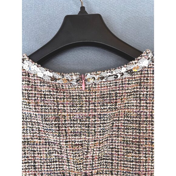 Tweed Sleeveless Dress With Sequin Embellished Collar & Keyhole - L - (1411) - Picture 4 of 9